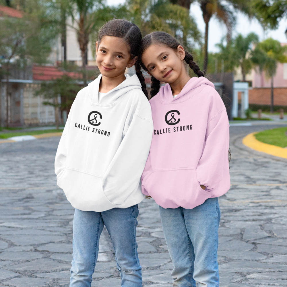 Her Fight Is Our Fight leukemia awareness hoodie in unisex sizing, fundraiser hooded sweatshirt to support Callie’s fight with childhood cancer.