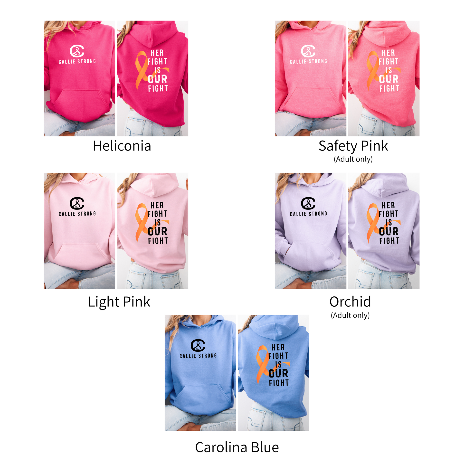 Leukemia awareness hoodie designed to raise funds for Callie, cozy unisex Gildan hoodie available in youth and adult sizes.
