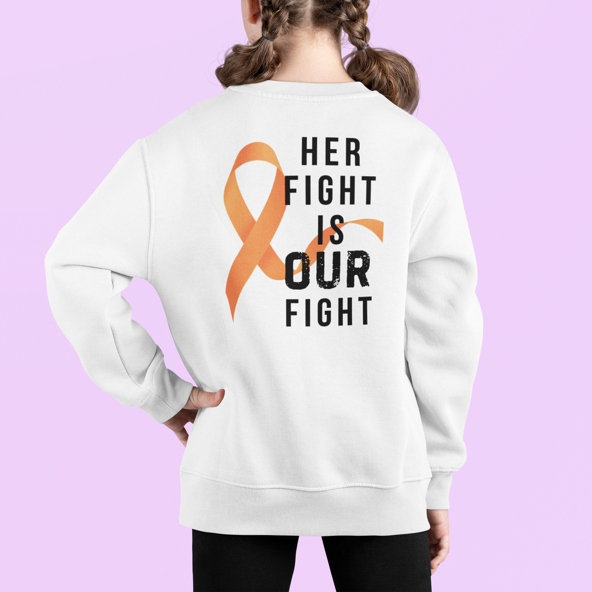 Leukemia awareness sweatshirt designed to raise funds for Callie, cozy Gildan 18000 crewneck available in youth and adult unisex sizes.